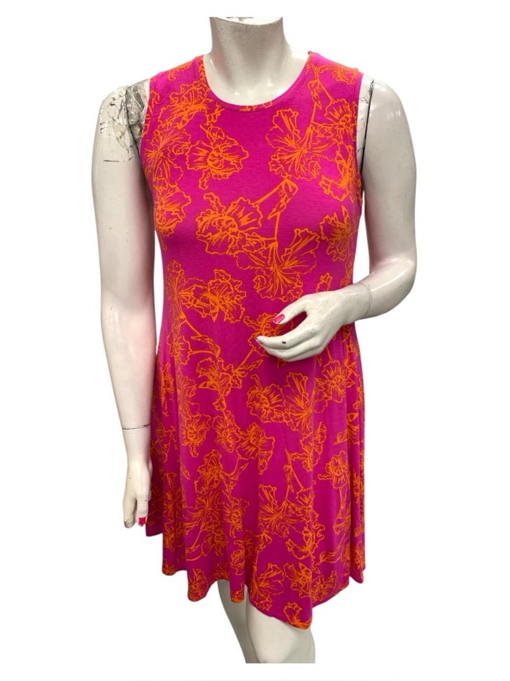Style & Co. Hot Pink Floral Print Sleeveless Dress Size L